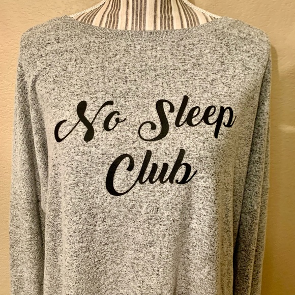Free Press Sweatshirt Large “No Sleep Club” Script Oversized Rayon Poly Spandex - Picture 2 of 15